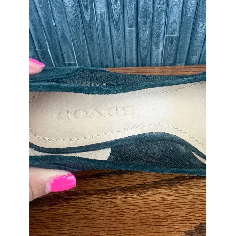 Coach G3281 Black Suede Mesh Floral Embroidered Block Heel Pumps Womens 7B